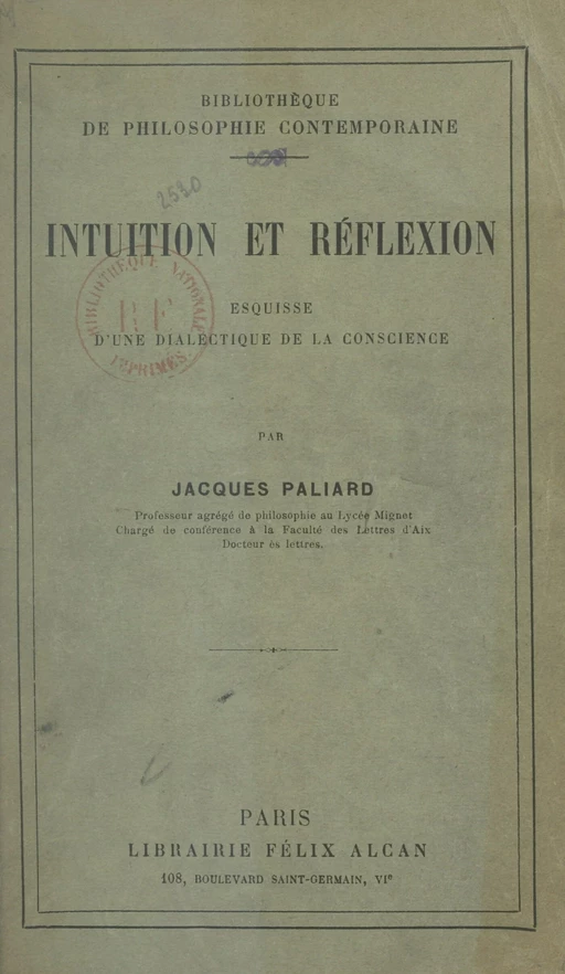 Intuition et réflexion - Jacques Paliard - FeniXX réédition numérique