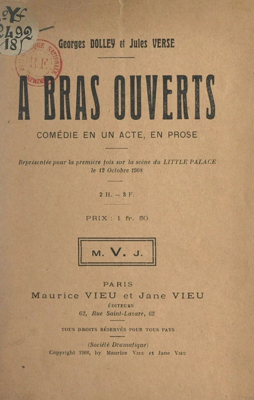 À bras ouverts - Georges Dolley, Jules Verse - FeniXX réédition numérique