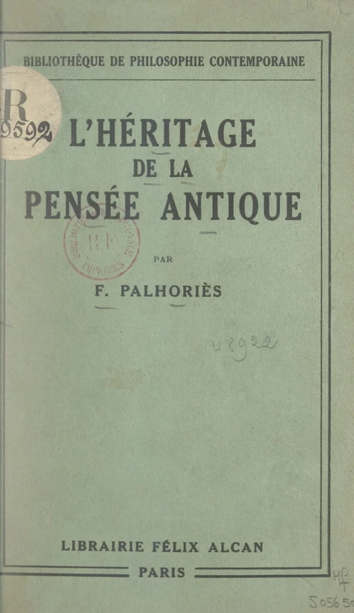 L'héritage de la pensée antique - Fortuné Palhoriès - FeniXX réédition numérique