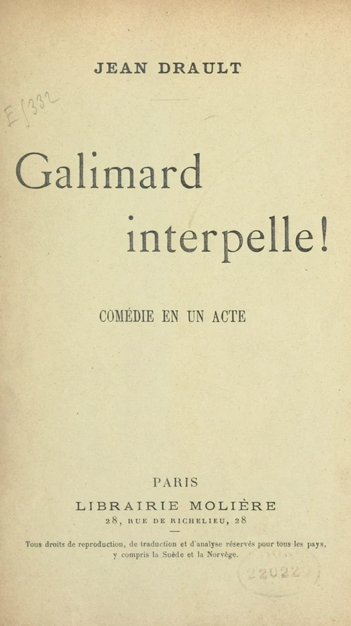 Galimard interpelle ! - Jean Drault - FeniXX réédition numérique