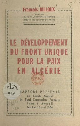 Le développement du front unique pour la paix en Algérie