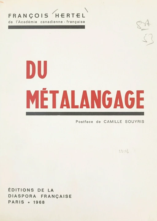 Du métalangage - François Hertel - FeniXX réédition numérique