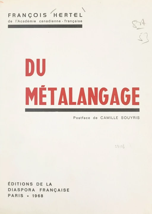 Du métalangage - François Hertel - FeniXX réédition numérique