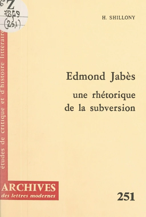 Edmond Jabès - Helena Shillony - FeniXX réédition numérique