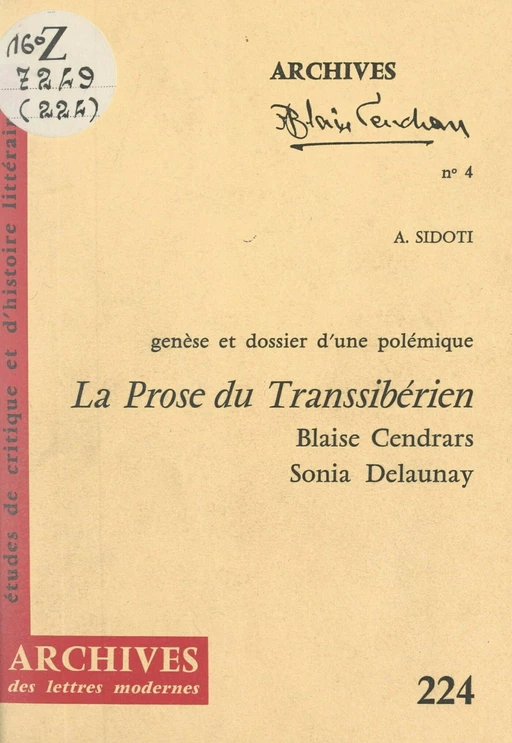 La prose du Transsibérien et de la petite Jehanne de France, Blaise Cendrars-Sonia Delaunay - Antoine Sidoti - FeniXX réédition numérique