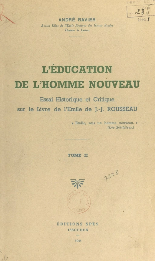 L'éducation de l'homme nouveau (2) - André Ravier - FeniXX réédition numérique