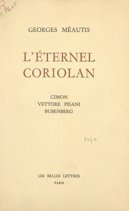 L'éternel Coriolan - Georges Méautis - FeniXX réédition numérique