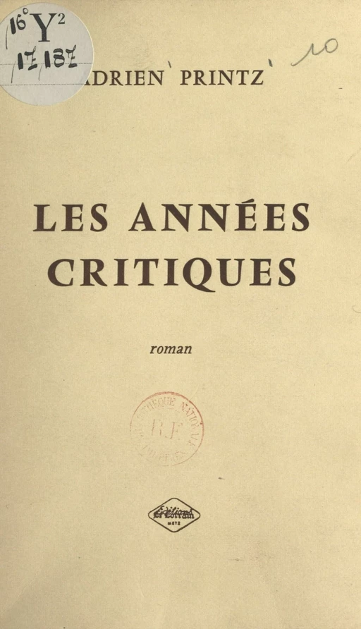 Les années critiques - Adrien Printz - FeniXX réédition numérique