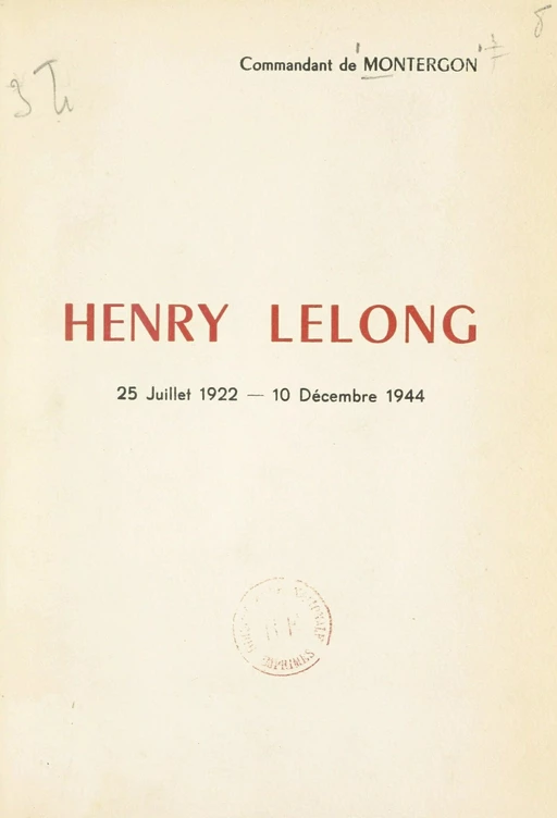 Henry Lelong - Camille de Montergon - FeniXX réédition numérique