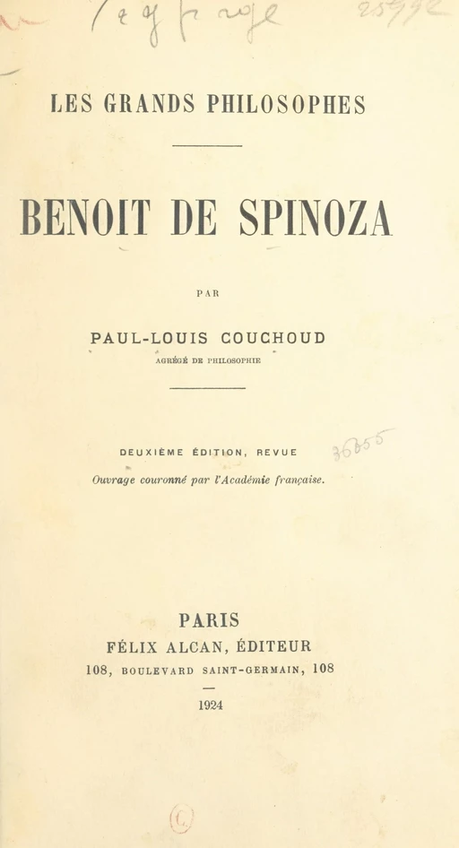 Benoit de Spinoza - Paul-Louis Couchoud - FeniXX réédition numérique