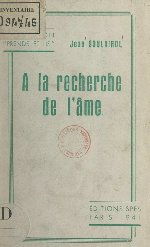 À la recherche de l'âme - Jean Soulairol - FeniXX réédition numérique