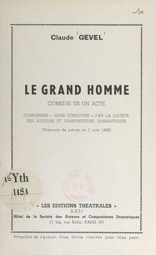 Le grand homme - Claude Gével - FeniXX réédition numérique