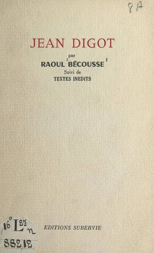 Jean Digot - Raoul Bécousse, Jean Digot - FeniXX réédition numérique