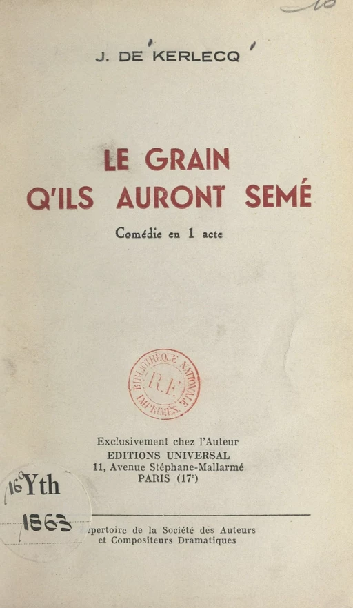 Le grain qu'ils auront semé - Jean de Kerlecq - FeniXX réédition numérique