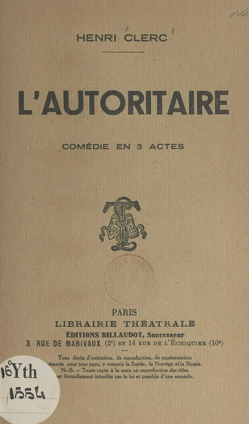 L'autoritaire - Henri Clerc - FeniXX réédition numérique