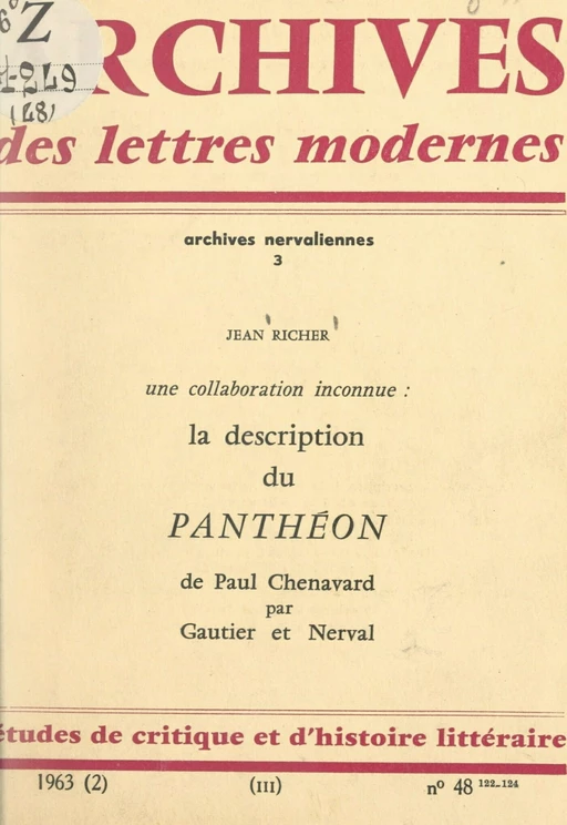 La description du "Panthéon", de Paul Chenavard, par Gautier et Nerval : une collaboration inconnue - Gérard de Nerval, Théophile Gautier, Jean Richer - FeniXX réédition numérique