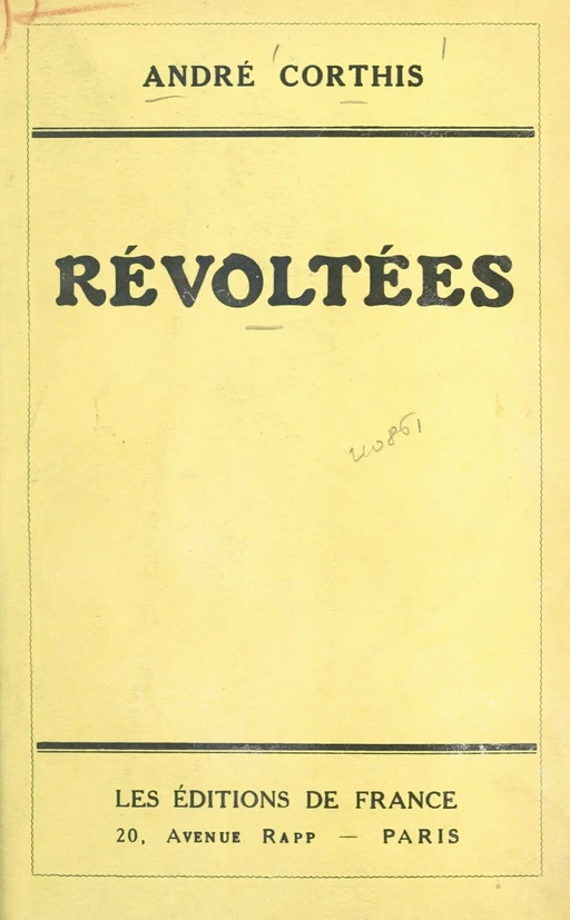 Révoltées - André Corthis - FeniXX réédition numérique