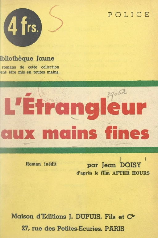 L'étrangleur aux mains fines - Jean Doisy - FeniXX réédition numérique