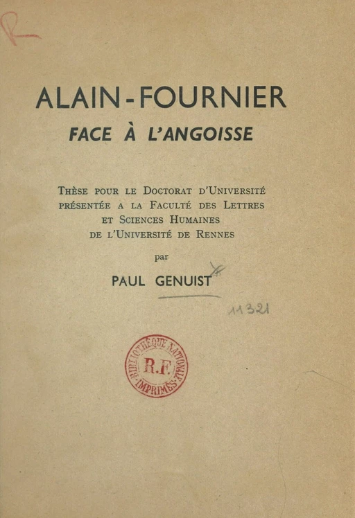 Alain-Fournier face à l'angoisse - Paul Genuist - FeniXX réédition numérique