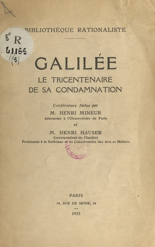 Galilée - Henri Hauser, Henri Mineur - FeniXX réédition numérique