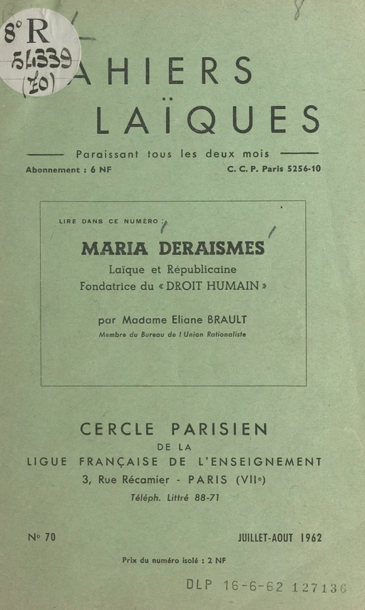 Maria Deraismes - Eliane Brault - FeniXX réédition numérique