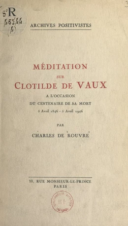 Méditation sur Clotilde de Vaux