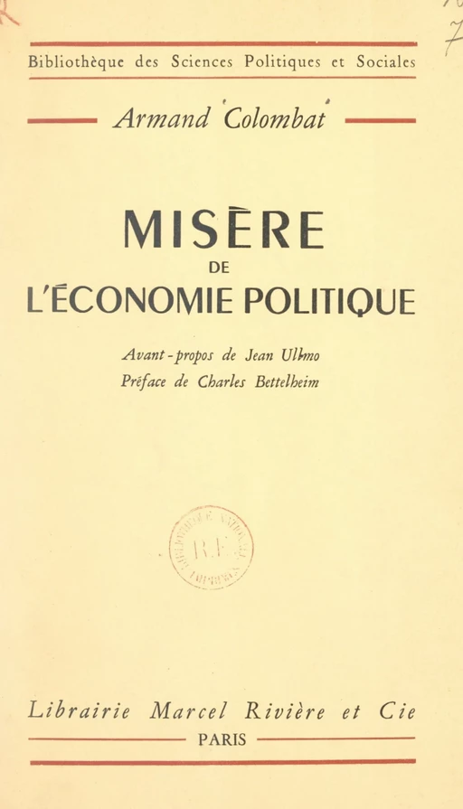 Misère de l'économie politique - Armand Colombat - FeniXX réédition numérique