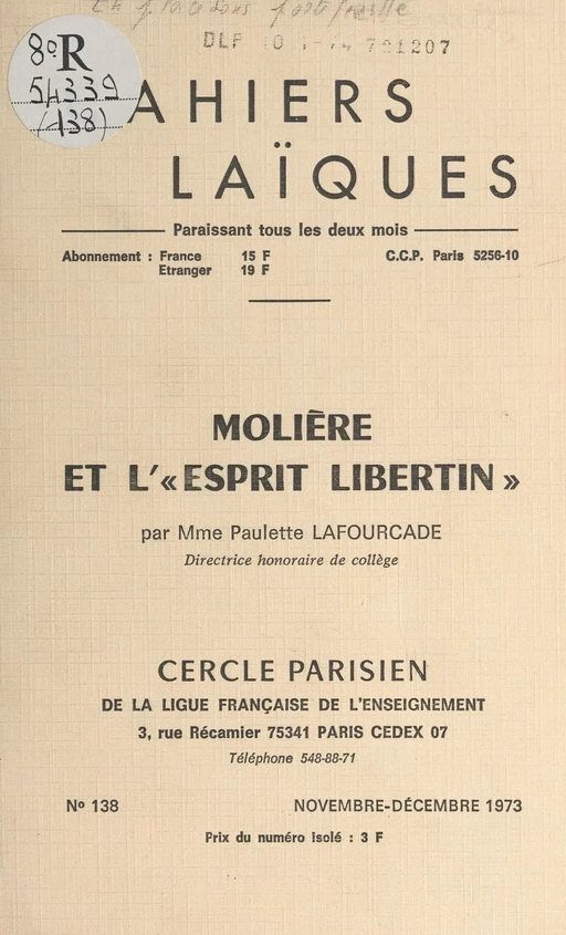 Molière et l'esprit libertin - Paulette Lafourcade - FeniXX réédition numérique