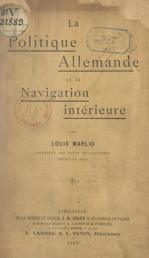 La politique allemande et la navigation intérieure - Louis Marlio - FeniXX réédition numérique