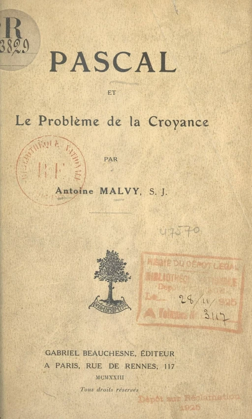 Pascal et le problème de la croyance - Antoine Malvy - FeniXX réédition numérique