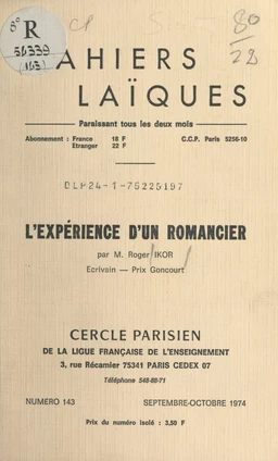 L'expérience d'un romancier