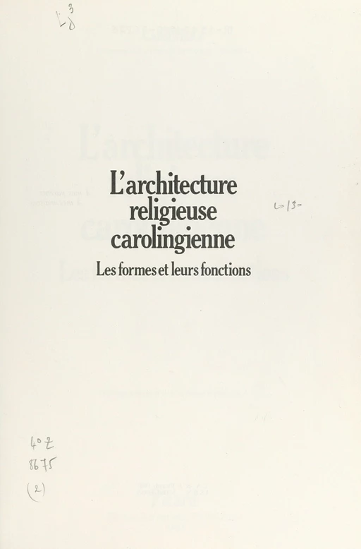 L'architecture religieuse carolingienne - Carol Heitz - FeniXX réédition numérique