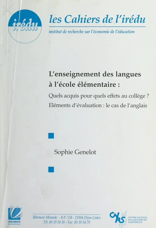 L'enseignement des langues à l'École élémentaire - Sophie Genelot - FeniXX réédition numérique