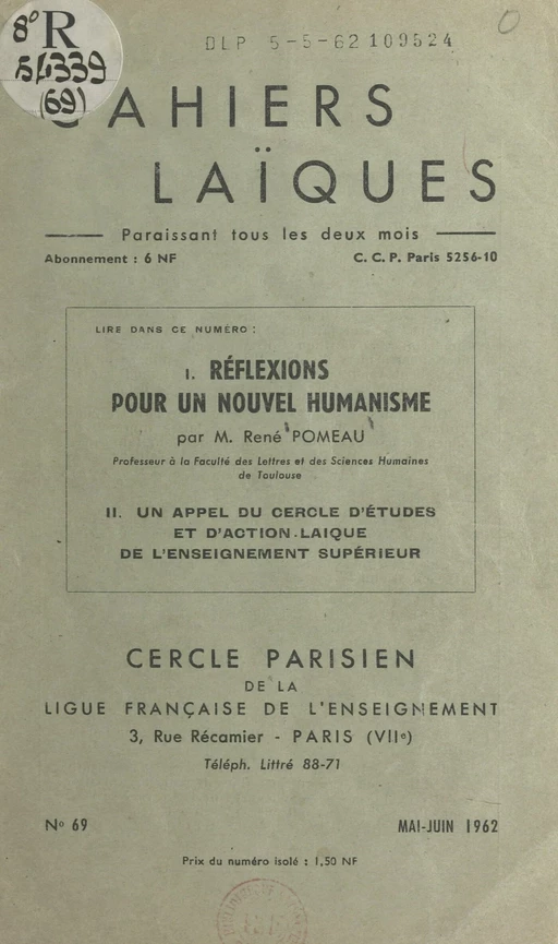 Réflexions pour un nouvel humanisme - René Pomeau - FeniXX réédition numérique