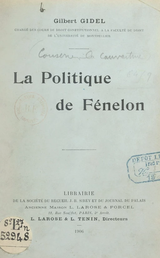 La politique de Fénelon - Gilbert Gidel - FeniXX réédition numérique