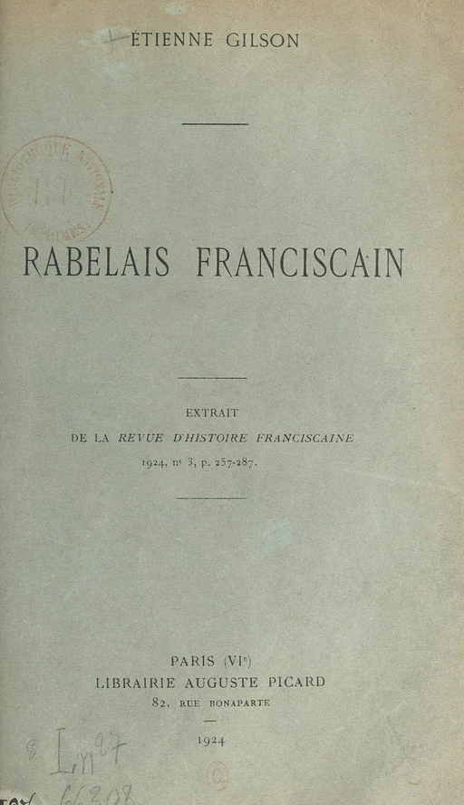 Rabelais franciscain - Étienne Gilson - FeniXX réédition numérique