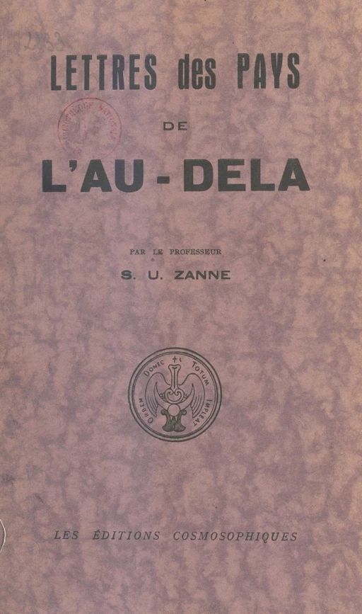 Lettres des pays de l'au-delà - S.U. Zanne - FeniXX réédition numérique