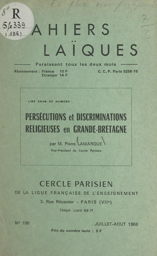 Persécutions et discriminations religieuses en Grande-Bretagne - Pierre Lamarque - FeniXX réédition numérique