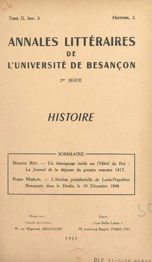 Un témoignage inédit sur l'Hôtel du Roi : le Journal de la dépense du premier semestre 1417 - Roger Marlin, Maurice Rey - FeniXX réédition numérique