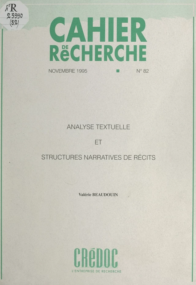 Analyse textuelle et structures narratives de récits - Valérie Beaudouin - FeniXX réédition numérique