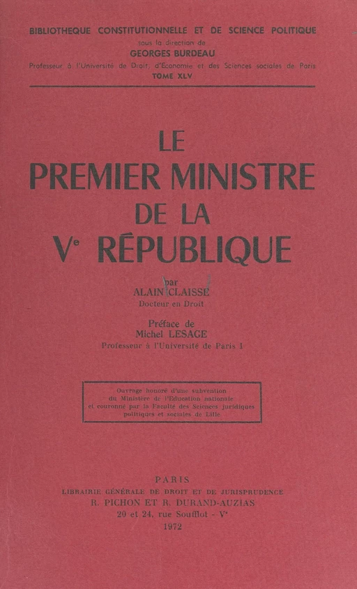 Le Premier ministre de la Ve République - Alain Claisse - FeniXX réédition numérique