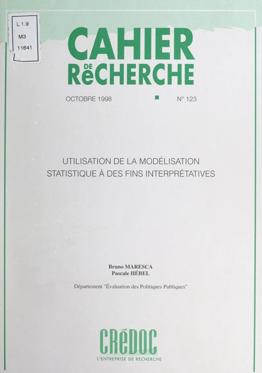 Utilisation de la modélisation statistique à des fins interprétatives - Pascale Hébel, Bruno Maresca - FeniXX réédition numérique