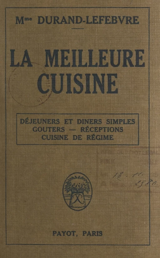 La meilleure cuisine - Marie Durand-Lefebvre - FeniXX réédition numérique