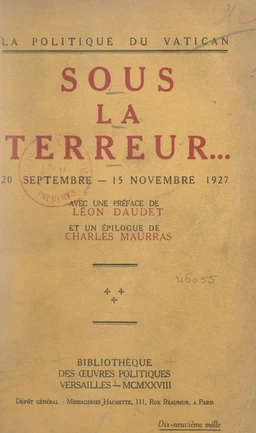 La politique du Vatican sous la Terreur... 20 septembre-15 novembre 1927