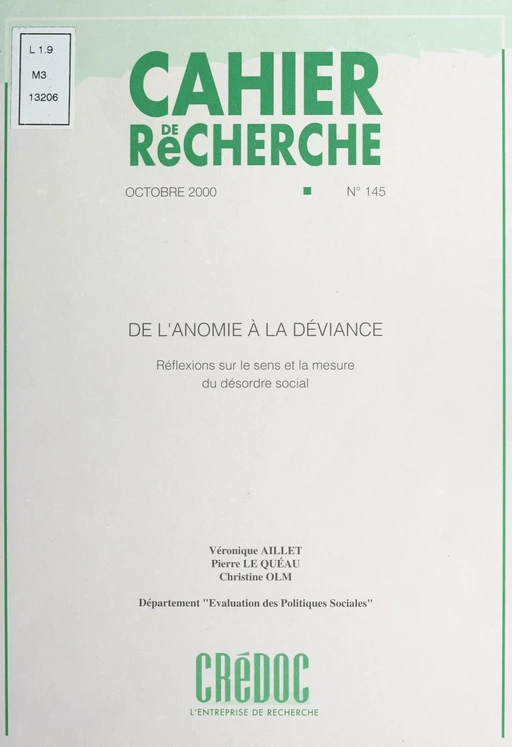 De l'anomie à la déviance - Véronique Aillet, Pierre Le Quéau, Christine Olm - FeniXX réédition numérique