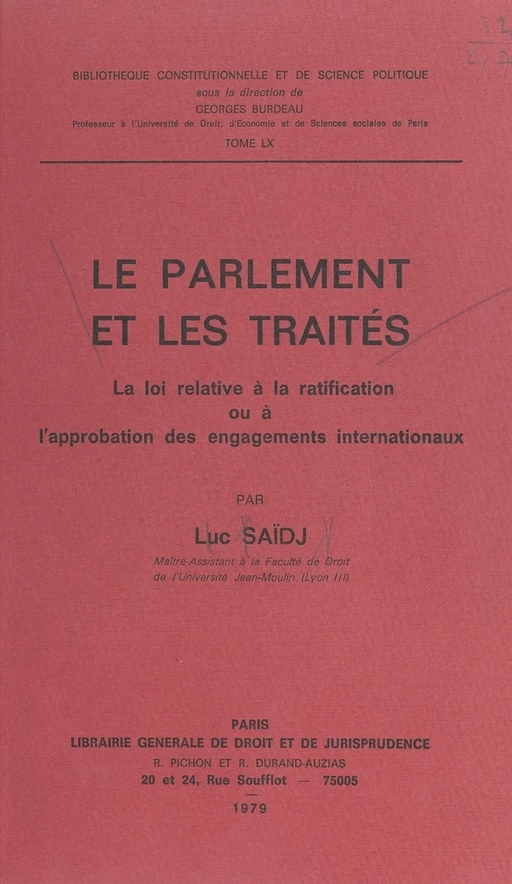 Le Parlement et les traités - Luc Saïdj - FeniXX réédition numérique