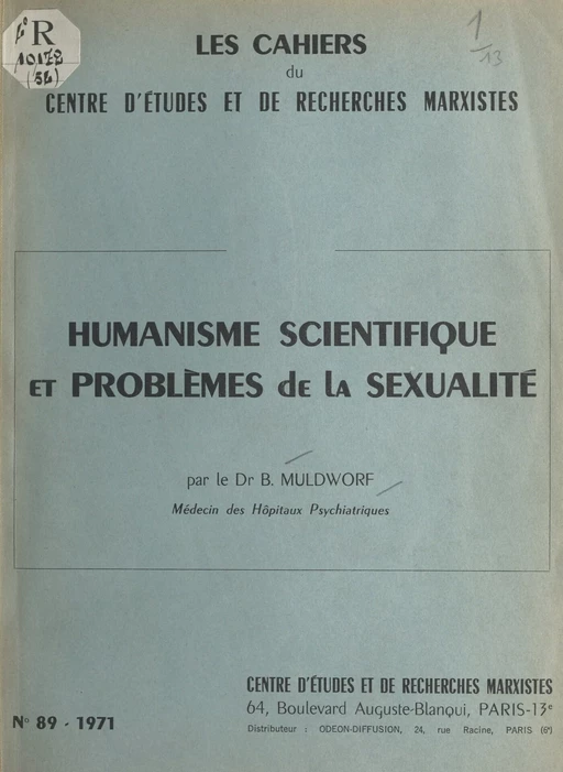 Humanisme scientifique et problèmes de la sexualité - Bernard Muldworf - FeniXX réédition numérique