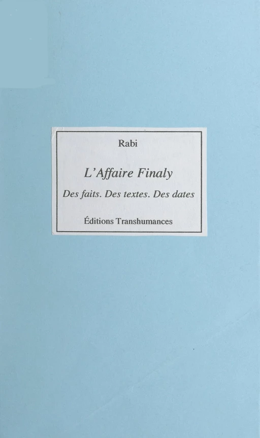 L'affaire Finaly -  Rabi - FeniXX réédition numérique