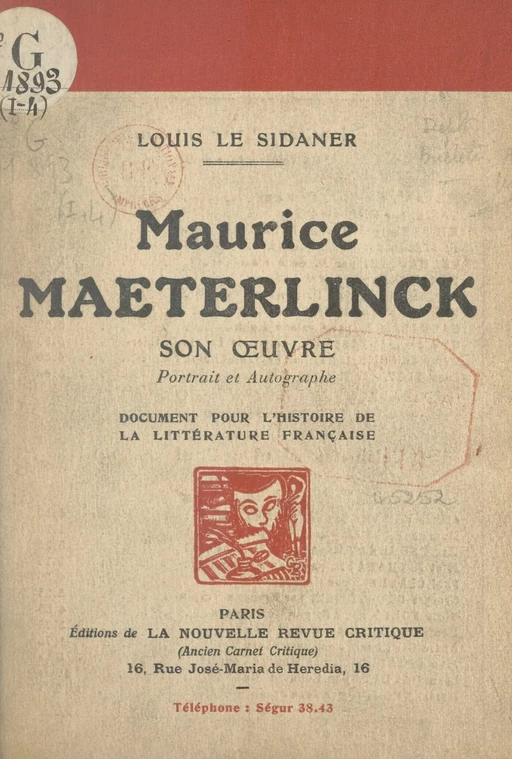 Maurice Maeterlinck : son œuvre, portrait et autographe - Louis Le Sidaner - FeniXX réédition numérique