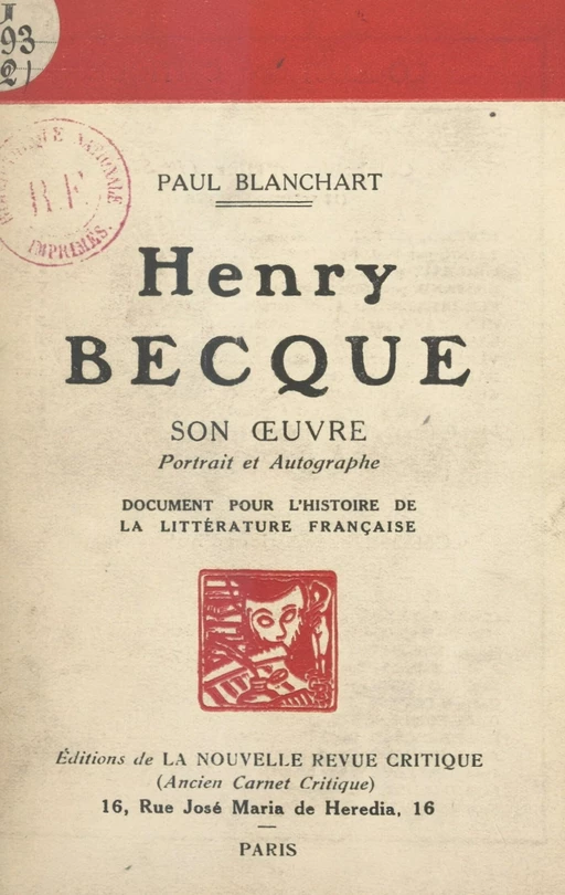 Henri Becque : son œuvre, portrait et autographe - Paul Blanchart - FeniXX réédition numérique